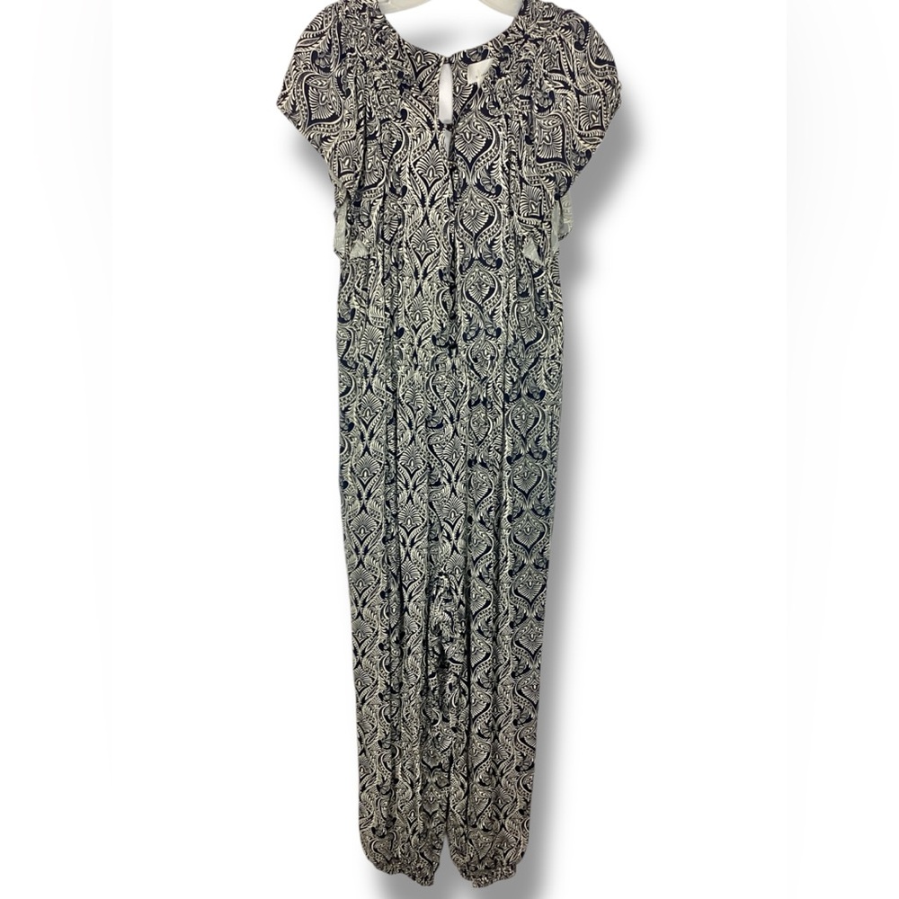 Anthropologie Zadie Black Printed button Jumpsuit Flutter sleeve Pockets - Picture 2 of 12